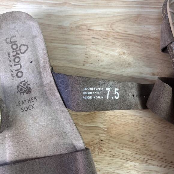 Yokono Sandals Womens 7.5 Brown Leather Upper Wedge Cork Brown Made in Spain - Picture 7 of 8